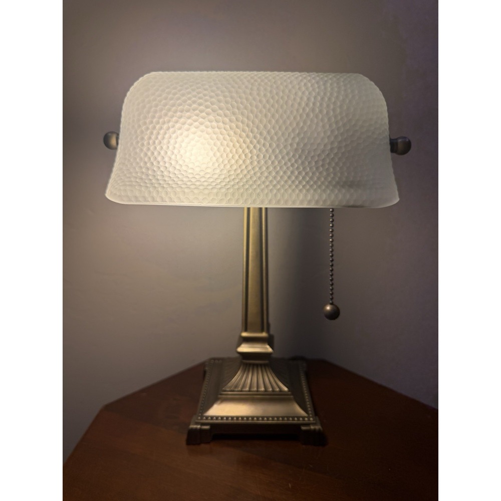 Vintage Hampton Bay 173884 Bankers Desk Lamp Honeycomb Dimpled Glass & LED